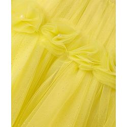 Babyhug Woven Sleeveless Solid Mesh Party Dress With 3D Floral Applique - Light Yellow