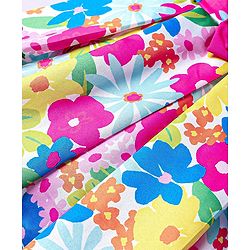 Babyhug Nylon Woven Half Sleeves Party Dress With Floral Print & Bow Applique - Multicolor
