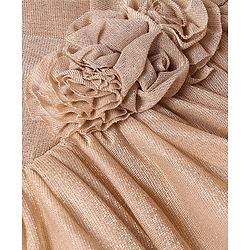 Babyhug Woven Sleeveless Party Dress With Floral Applique & Ruffle Detailing - Metallic Gold