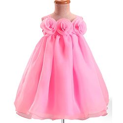 Babyhug Woven Sleeveless Party Dress With Floral Corsage - Pink