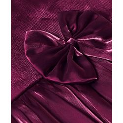 Babyhug Woven Half Puffed Sleeves Party Dress With Bow Applique - Wine