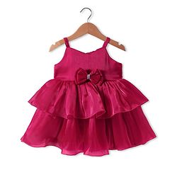 Babyhug Woven Sleeveless Party Dress With Bow Applique - Dark Pink