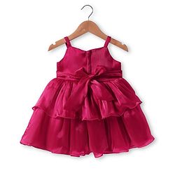 Babyhug Woven Sleeveless Party Dress With Bow Applique - Dark Pink