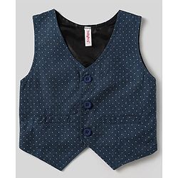 Babyhug Woven Full Sleeves Polka Dot Printed 3 Piece Party Suit With Bow - Blue & Black