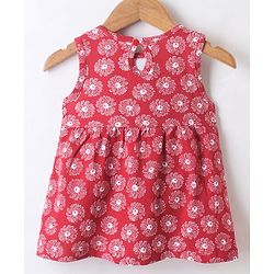 Babyhug Single Jersey Knit Sleeveless Frocks With Floral Applique - Pink
