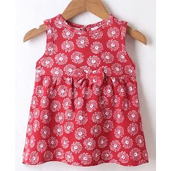 Babyhug Single Jersey Knit Sleeveless Frocks With Floral Applique - Pink