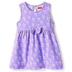 Babyhug Single Jersey Knit Sleeveless Frock With Heart Print & Bow Applique - Lilac