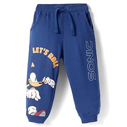 Babyhug Cotton Knit Full Length Lounge Pant with Sonic Print - Navy Blue