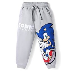 Babyhug Cotton Knit Full Length Lounge Pant with Sonic Print - Light Grey