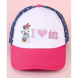 Babyhug Baseball Cap with Minnie Mouse & Text Print White & Navy Blue - Diameter 14cm