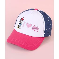 Babyhug Baseball Cap with Minnie Mouse & Text Print White & Navy Blue - Diameter 14cm