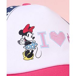 Babyhug Baseball Cap with Minnie Mouse & Text Print White & Navy Blue - Diameter 14cm