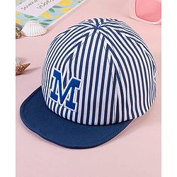 Babyhug Baseball Cap with Stripes White & Navy Blue - Diameter 16cm