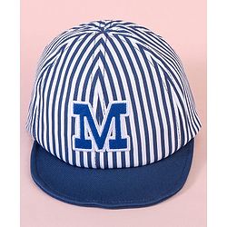 Babyhug Baseball Cap with Stripes White & Navy Blue - Diameter 16cm