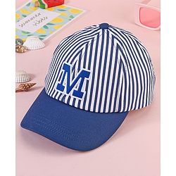 Babyhug Cotten Blend Baseball Cap With Striped Print Navy Blue - Diameter 17 cm
