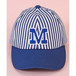 Babyhug Cotten Blend Baseball Cap With Striped Print Navy Blue - Diameter 17 cm