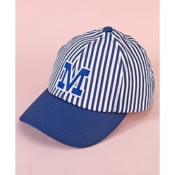 Babyhug Cotten Blend Baseball Cap With Striped Print Navy Blue - Diameter 17 cm