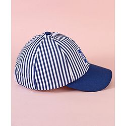 Babyhug Cotten Blend Baseball Cap With Striped Print Navy Blue - Diameter 17 cm