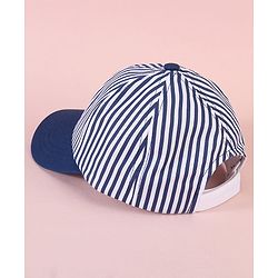 Babyhug Cotten Blend Baseball Cap With Striped Print Navy Blue - Diameter 17 cm