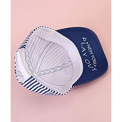 Babyhug Cotten Blend Baseball Cap With Striped Print Navy Blue - Diameter 17 cm
