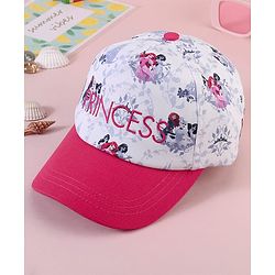 Babyhug Baseball Cap with Disney Princess Print  Pink & White - Diameter 13