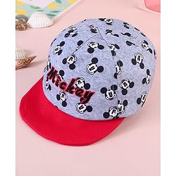 Babyhug Baseball Cap with Mickey Mouse Print Red & Grey - Diameter 15