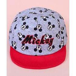 Babyhug Baseball Cap with Mickey Mouse Print Red & Grey - Diameter 15