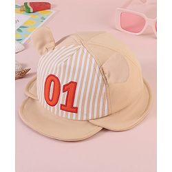 Babyhug  Baseball Cap with Ear Applique & Number Embroidery Beige - Diameter 16 cm