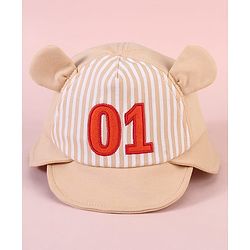 Babyhug  Baseball Cap with Ear Applique & Number Embroidery Beige - Diameter 16 cm