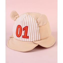 Babyhug  Baseball Cap with Ear Applique & Number Embroidery Beige - Diameter 16 cm