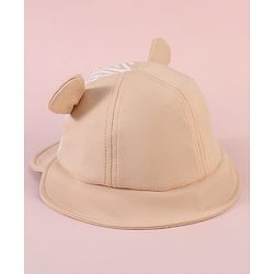 Babyhug  Baseball Cap with Ear Applique & Number Embroidery Beige - Diameter 16 cm
