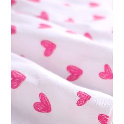 Babyhug Single Jersey Knit Sleeveless Frock with Heart Print & Bow Applique - White & Pink