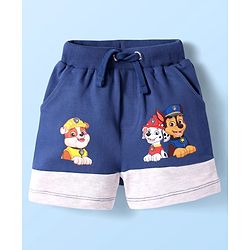 Babyhug Cotton Looper Knit Cut & Sew Shorts with Paw Patrol Print - Navy Blue
