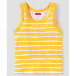 Babyhug 100% Cotton Knit Sleeveless Sandos With Stripes & Fruits Print Pack of 3 - Red Yellow & White