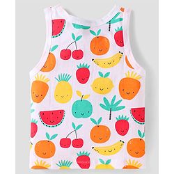 Babyhug 100% Cotton Knit Sleeveless Sandos With Stripes & Fruits Print Pack of 3 - Red Yellow & White