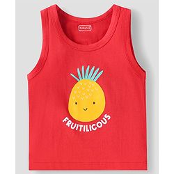Babyhug 100% Cotton Knit Sleeveless Sandos With Stripes & Fruits Print Pack of 3 - Red Yellow & White