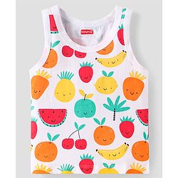 Babyhug 100% Cotton Knit Sleeveless Sandos With Stripes & Fruits Print Pack of 3 - Red Yellow & White