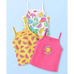 Babyhug 100% Cotton Knit Sleeveless Slips with Watermelon & Ice Cream Print Pack of 3 - Yellow White & Pink