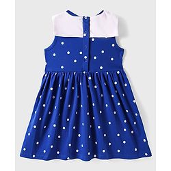 Babyhug Cotton Knit Sleeveless Sailor Collar Dress With Polka Dot Print - Blue
