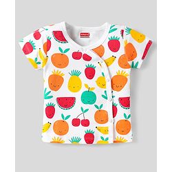 Babyhug 100% Cotton Interlock Knit Front Open Half Sleeves jhablas With Striped & Animal Print Pack Of 3 - Red Yellow & White