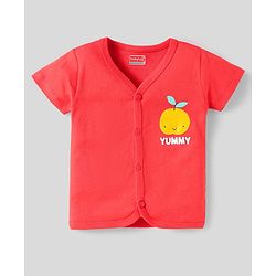 Babyhug 100% Cotton Interlock Knit Front Open Half Sleeves jhablas With Striped & Animal Print Pack Of 3 - Red Yellow & White