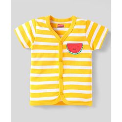 Babyhug 100% Cotton Interlock Knit Front Open Half Sleeves jhablas With Striped & Animal Print Pack Of 3 - Red Yellow & White