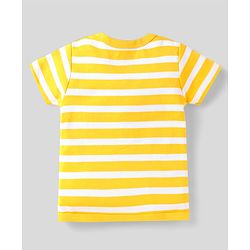 Babyhug 100% Cotton Interlock Knit Front Open Half Sleeves jhablas With Striped & Animal Print Pack Of 3 - Red Yellow & White