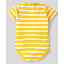 Babyhug 100% Cotton Half Sleeves Onesies With Stripes & Fruit Print Pack of 3 - Red Yellow & White