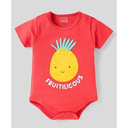 Babyhug 100% Cotton Half Sleeves Onesies With Stripes & Fruit Print Pack of 3 - Red Yellow & White