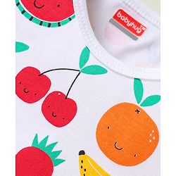 Babyhug 100% Cotton Half Sleeves Onesies With Stripes & Fruit Print Pack of 3 - Red Yellow & White