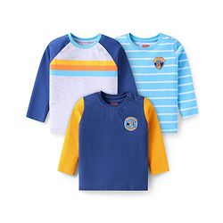Babyhug Cotton Knit Full Sleeves T-Shirts with Stripes & Patch Detailing Pack of 3 - Multicolor