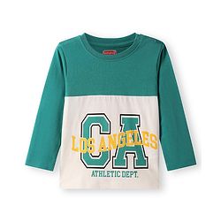 Babyhug Cotton Knit Full Sleeves Cut & Sew T-Shirt with Text Print - Teal Blue & Cream