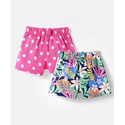 Babyhug Cotton Knit Mid Thigh Length Shorts with Polka Dots & Floral Print Pack of 2 - Dark Pink
