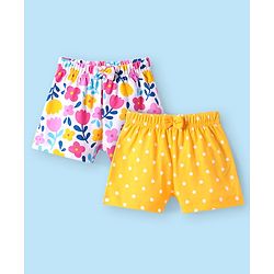 Babyhug Single Jersey Knit Mid Thigh Shorts with Polka Dot & Floral Print Pack of 2 - Yellow & White